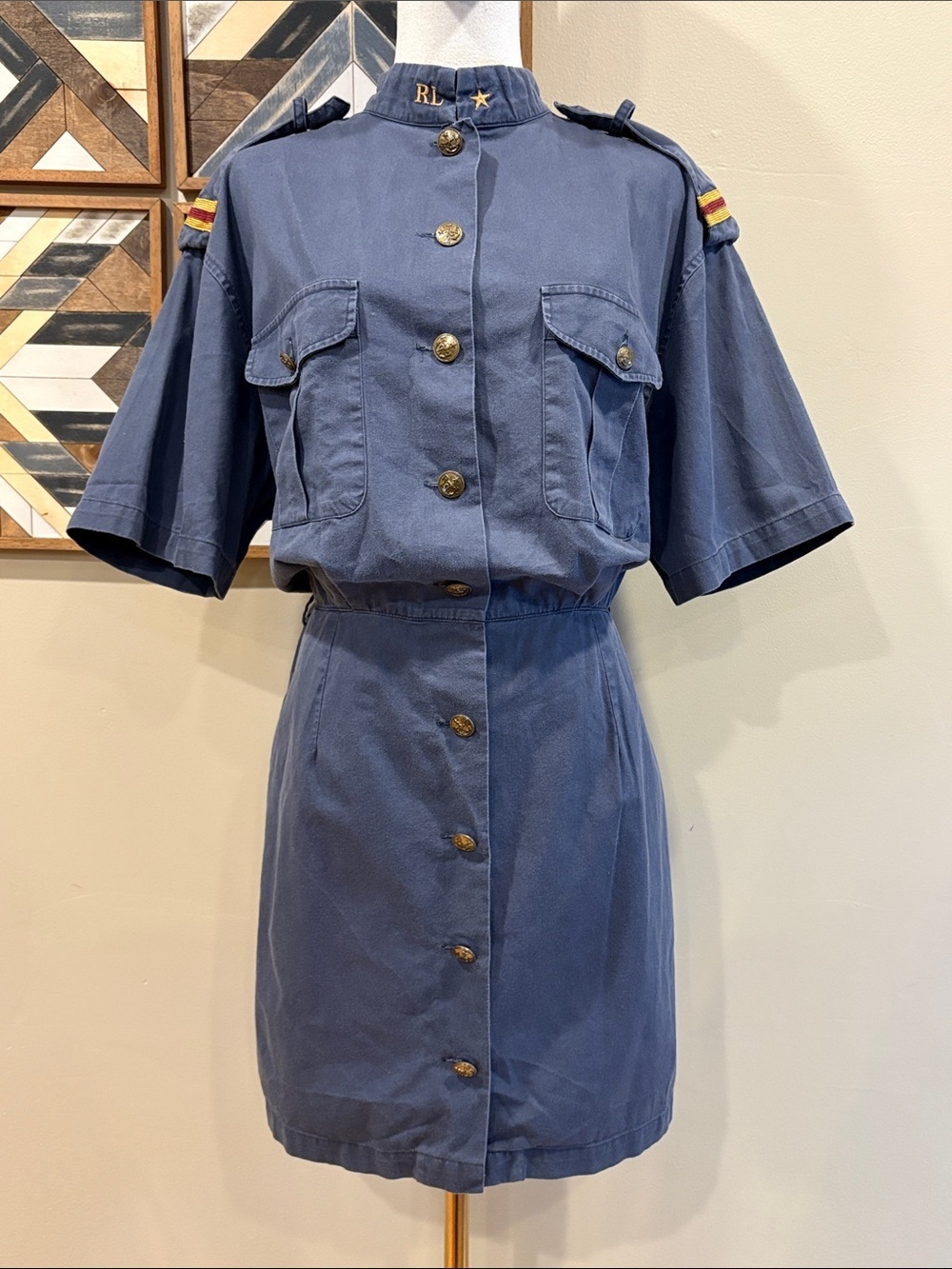 Vintage Ralph Lauren Country 90s Naval Military Shirt Dress size M/L 14 *As-Is*